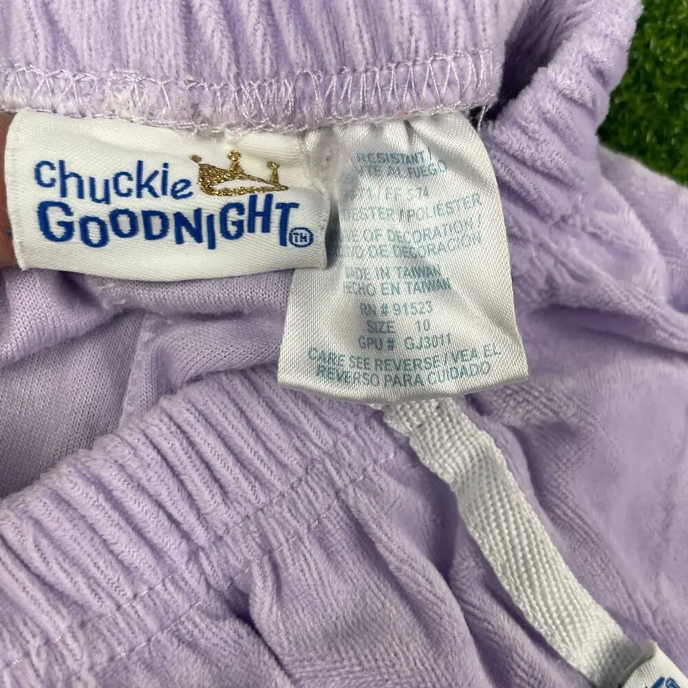 Chuckie Goodnight Girls Lavender Velour Pull On Lounge Pajama Pants Sz 10